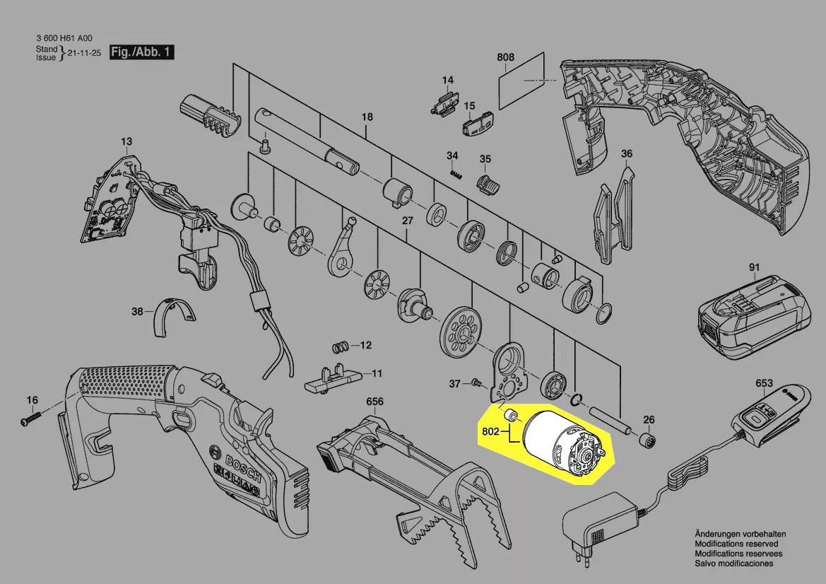 Moteur 18V réf. 1 607 022 6AU Bosch